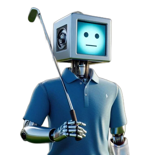 robot, staff, face, weapon, 3d render, concept art, pixel art, vaporwave transparent PNG cut-out