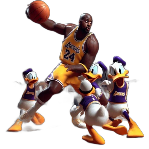 concept art, 3d render, basketball, court, player, lakers, jersey, makes transparent PNG cut-out