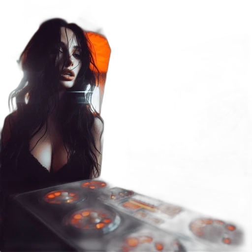dress, robot, cyberpunk, concept art, photorealistic, fantasy art, neon lights, dark transparent PNG cut-out