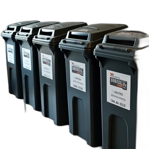 robot, 3d render, row, large, industrial, trash, bins, shred-it transparent PNG cut-out