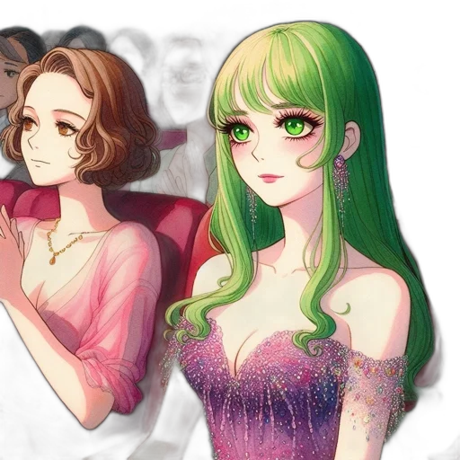 dress, pixel art, anime, concept art, fantasy art, green, pastel, monochrome transparent PNG cut-out
