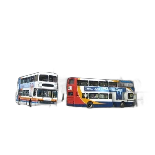 3d render, photorealistic, concept art, pixel art, three, double, decker, buses transparent PNG cut-out