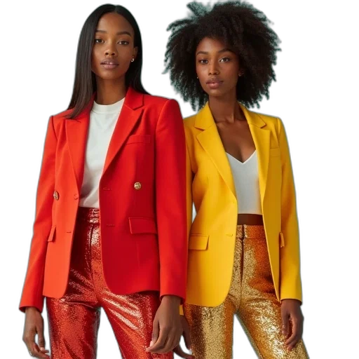 jacket, red, golden, neon, colorful, two, women, blazers transparent PNG cut-out