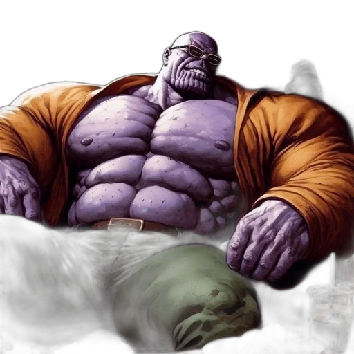 comic book art, concept art, photorealistic, fantasy art, oversized, man, purple, skin transparent PNG cut-out