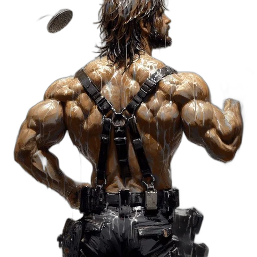 weapon, robot, hair, concept art, cyberpunk, comic book art, photorealistic, muscular transparent PNG cut-out