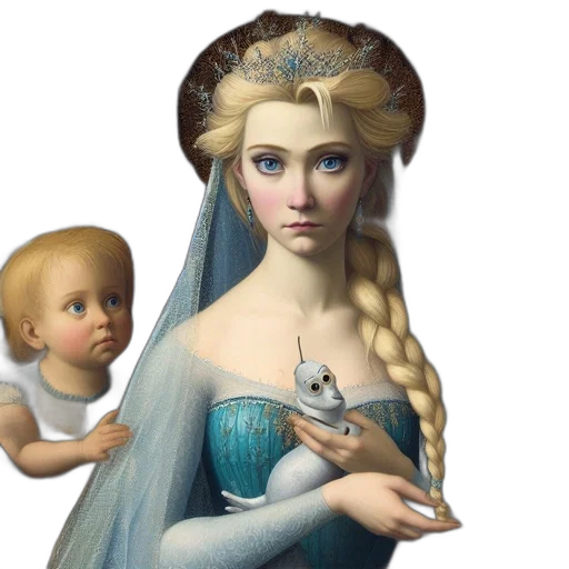 jewelry, dress, crown, oil painting, photorealistic, fantasy art, concept art, blue transparent PNG cut-out