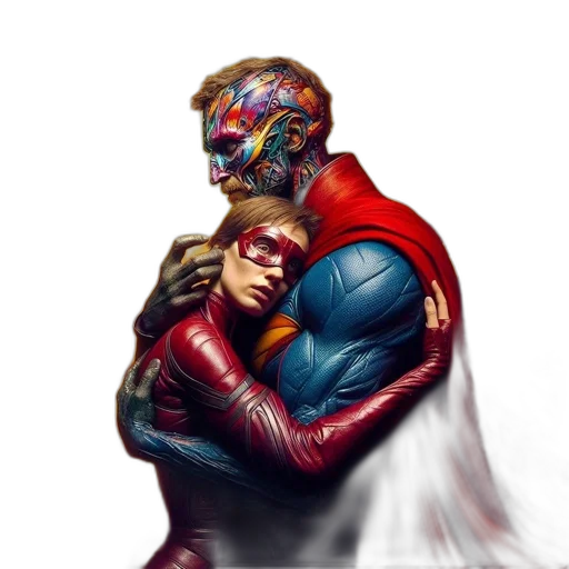 mask, robot, comic book art, concept art, fantasy art, pixel art, outer space, two transparent PNG cut-out
