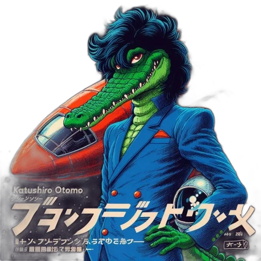 creature, jacket, dragon, robot, vaporwave, concept art, outer space, green transparent PNG cut-out
