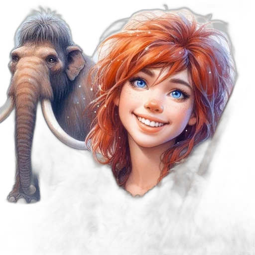 animal, fantasy art, concept art, photorealistic, cartoon, snow, young, woman transparent PNG cut-out