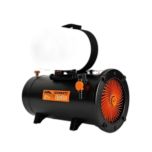 weapon, staff, 3d render, black, orange, portable, air, compressor transparent PNG cut-out