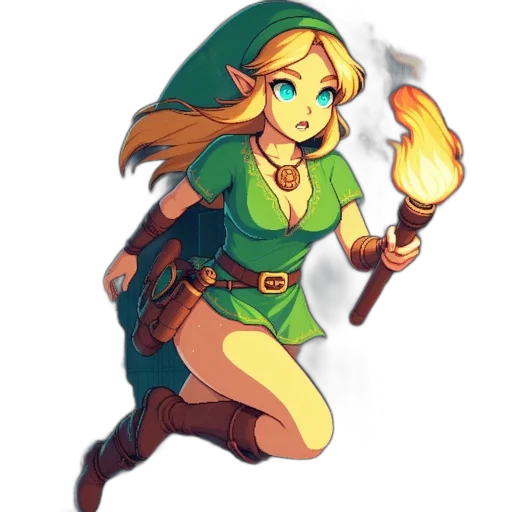 staff, dress, pixel art, fantasy art, concept art, comic book art, fire, green transparent PNG cut-out