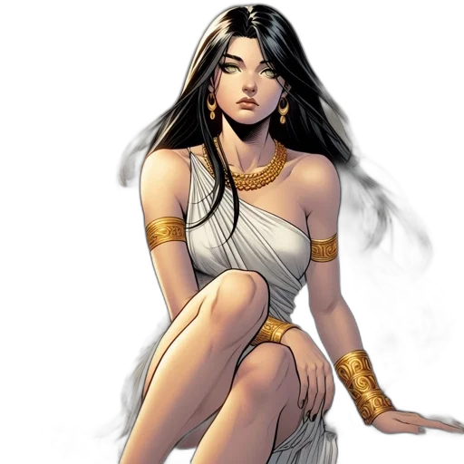 comic book art, fantasy art, concept art, photorealistic, golden, earth tones, elegant, woman transparent PNG cut-out