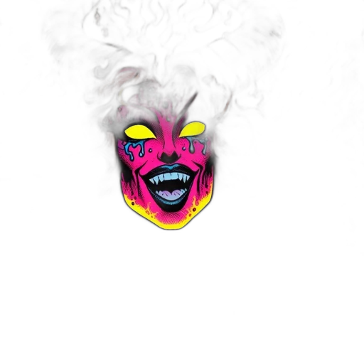 mask, face, creature, hair, concept art, vaporwave, cartoon, photorealistic transparent PNG cut-out