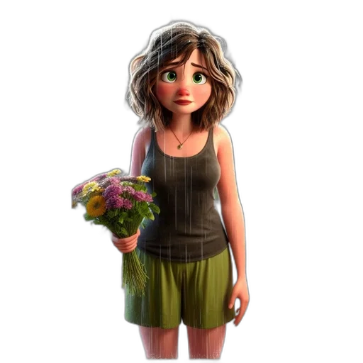 dress, flower, face, jewelry, concept art, 3d render, photorealistic, cartoon transparent PNG cut-out