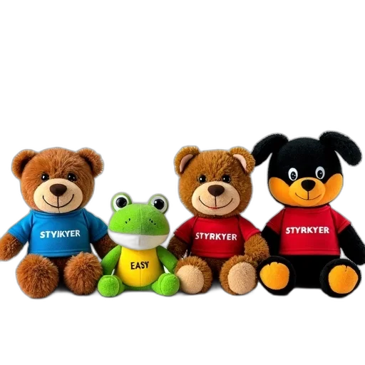 3d render, collection, four, stuffed, animals, each, different, pose transparent PNG cut-out