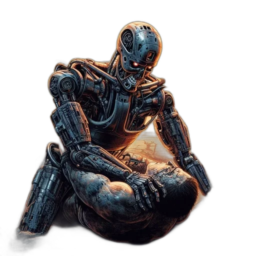robot, weapon, creature, concept art, 3d render, comic book art, cyberpunk, outer space transparent PNG cut-out