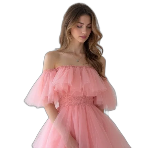 dress, pastel, neon, woman, wearing, pink, layered, over transparent PNG cut-out