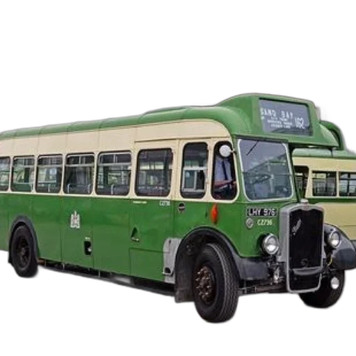 photorealistic, vintage, green, cream-colored, bus, route, number, displayed transparent PNG cut-out