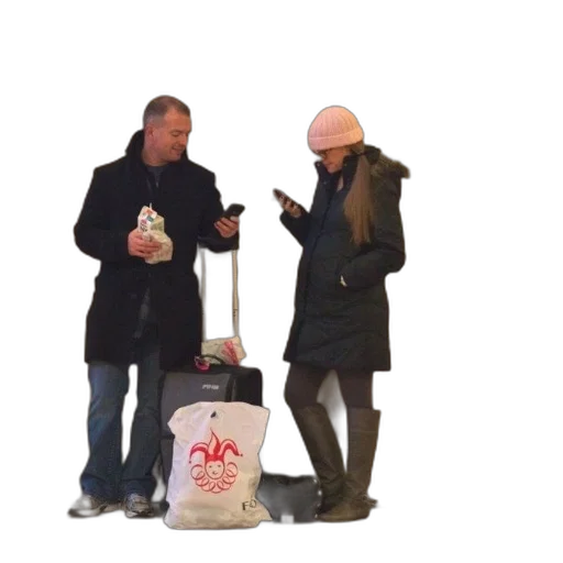 jacket, bottle, umbrella, snow, city street, fire, man, woman transparent PNG cut-out