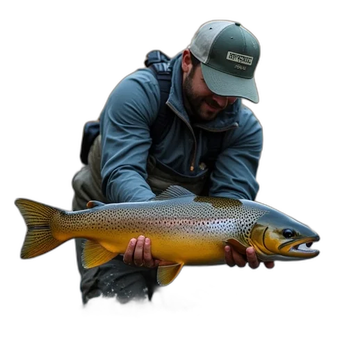 animal, creature, photorealistic, trout, fisherman, catching, big, fish transparent PNG cut-out