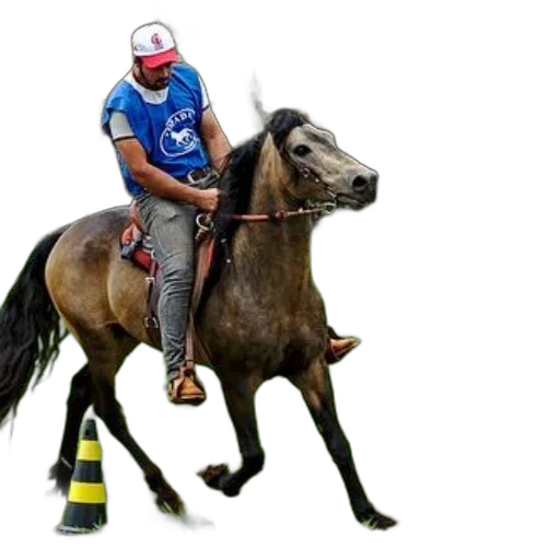 animal, staff, photorealistic, man, blue, shirt, rides, brown transparent PNG cut-out