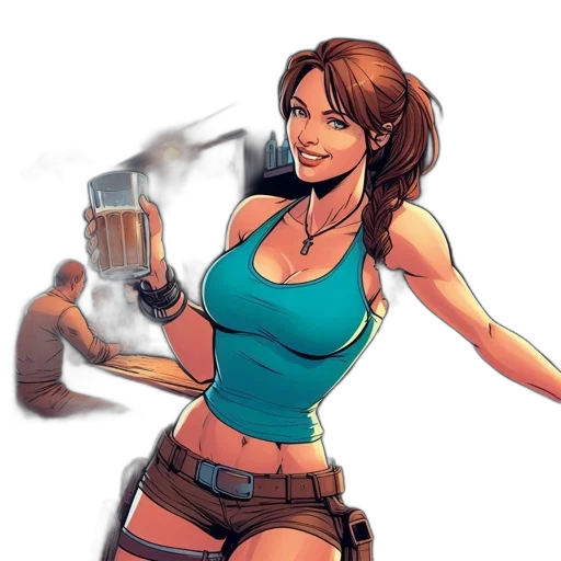 comic book art, concept art, fantasy art, cartoon, inside, cozy, pub, confident transparent PNG cut-out