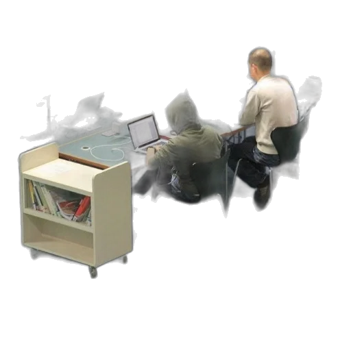 furniture, robot, staff, 3d render, concept art, vaporwave, photorealistic, students transparent PNG cut-out