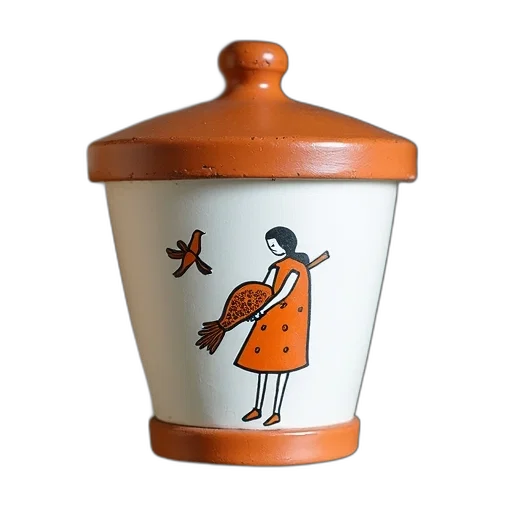 clay, pot, white, orange, color, scheme, hand-painted, design transparent PNG cut-out