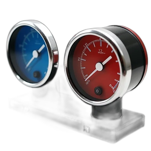 3d render, set, two, analog, gauges, metallic, finish, one transparent PNG cut-out
