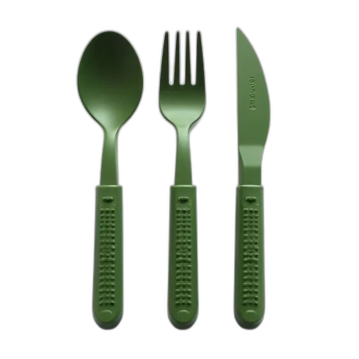 food, weapon, 3d render, green, set, camping, utensils, including transparent PNG cut-out