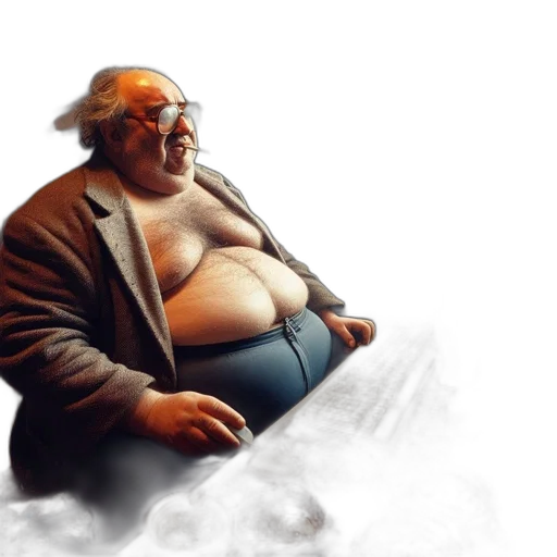 jacket, food, concept art, photorealistic, 3d render, fantasy art, overweight, shirtless transparent PNG cut-out