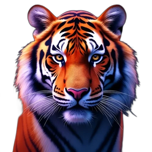 animal, photorealistic, 3d render, fantasy art, pixel art, colorful, close-up, tiger transparent PNG cut-out