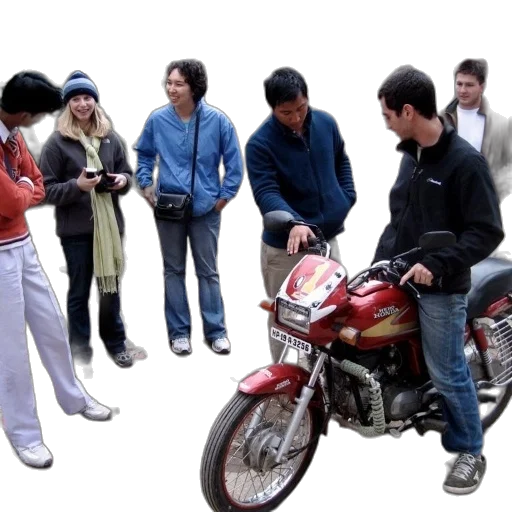 jacket, city street, group, people, stand, around, red, motorcycle transparent PNG cut-out