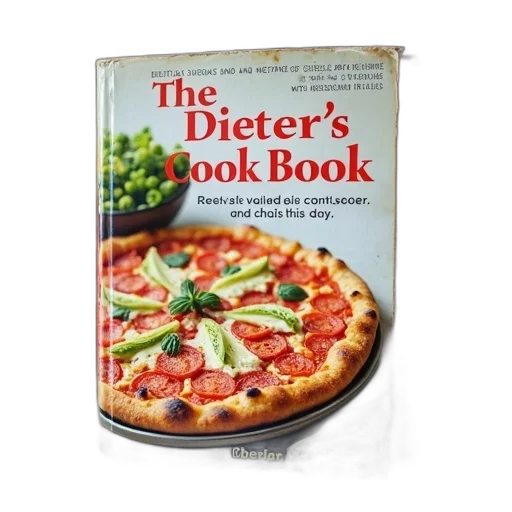 food, cookbook, titled, dieter, cook, book, cover, featuring transparent PNG cut-out