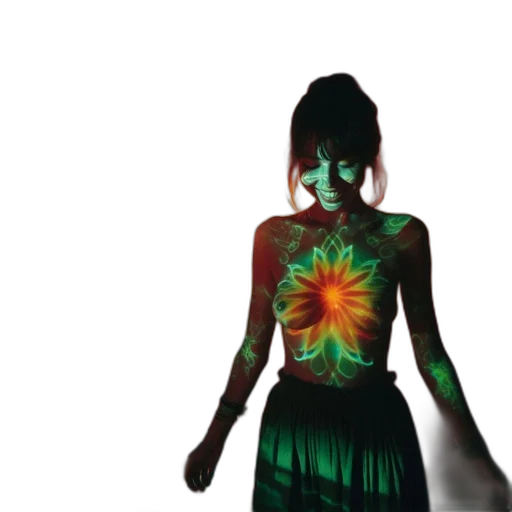 dress, flower, 3d render, concept art, photorealistic, pixel art, neon lights, green transparent PNG cut-out