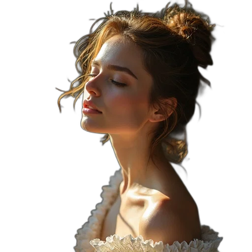 face, dress, crown, hair, photorealistic, oil painting, concept art, 3d render transparent PNG cut-out