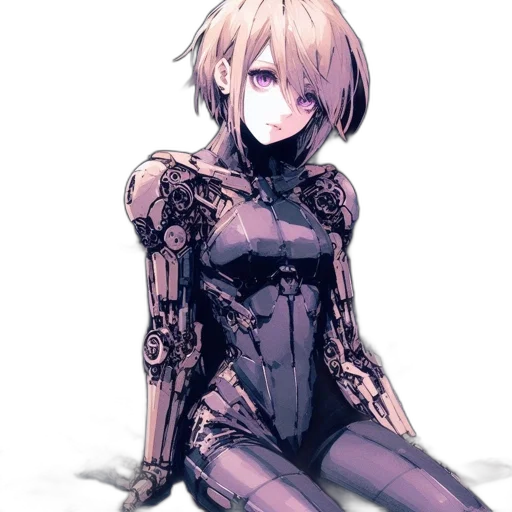 robot, dress, jacket, weapon, cyberpunk, concept art, anime, pixel art transparent PNG cut-out