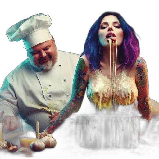 food, concept art, dimly, lit, kitchen, chef, prepares, while transparent PNG cut-out