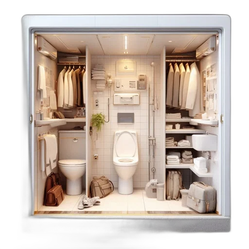 furniture, photorealistic, 3d render, earth tones, meticulously, detailed, miniature, bathroom transparent PNG cut-out