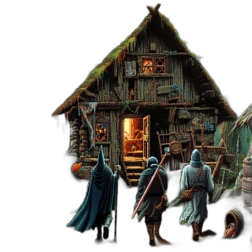 concept art, fantasy art, comic book art, 3d render, night, snow, three, figures transparent PNG cut-out
