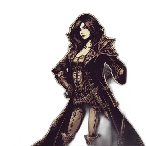 jacket, concept art, fantasy art, comic book art, watercolor, dark, monochrome, golden transparent PNG cut-out