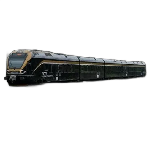 3d render, black, train, gold, accents, tracks, passing, trees transparent PNG cut-out