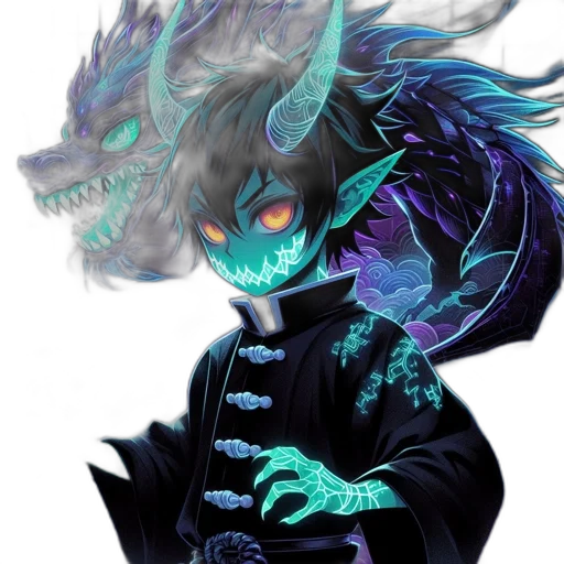 dragon, mask, creature, staff, fantasy art, concept art, vaporwave, pixel art transparent PNG cut-out