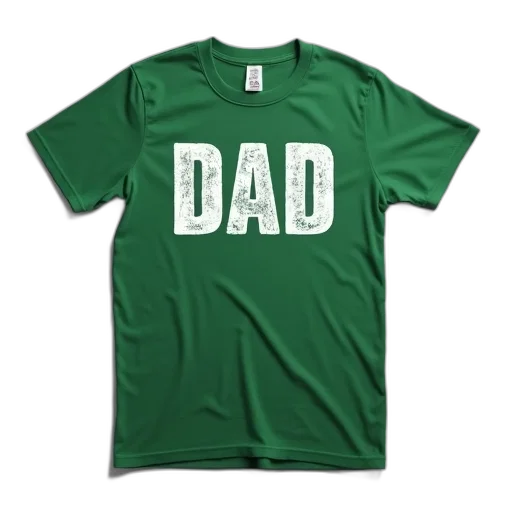 green, t-shirt, word, dad, distressed, font, front, has transparent PNG cut-out