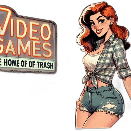 comic book art, concept art, pixel art, cartoon, neon lights, woman, red, hair transparent PNG cut-out