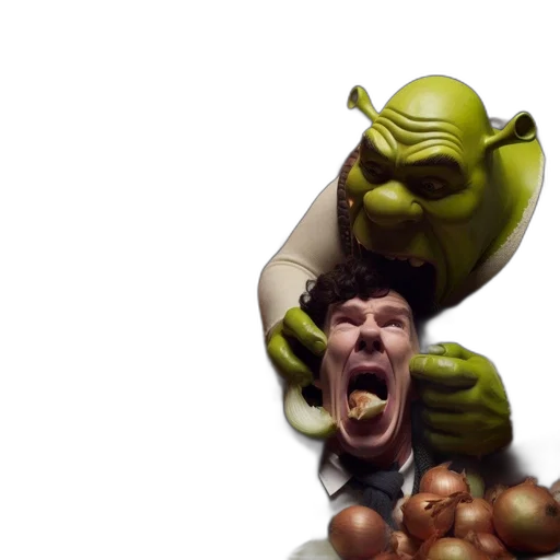 concept art, 3d render, photorealistic, comic book art, shrek, holds, amused, sherlock transparent PNG cut-out