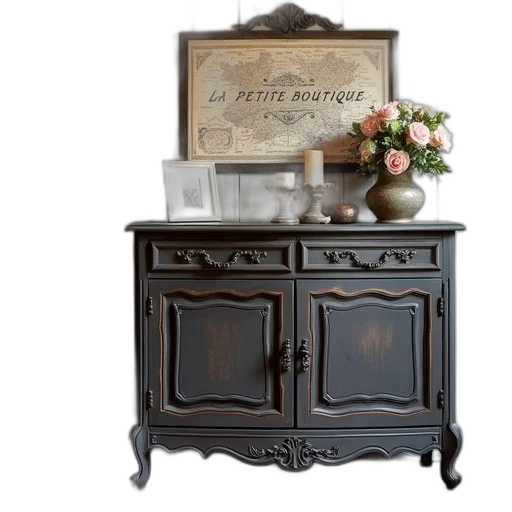 furniture, earth tones, dark, vintage, buffet, french, design, displayed transparent PNG cut-out