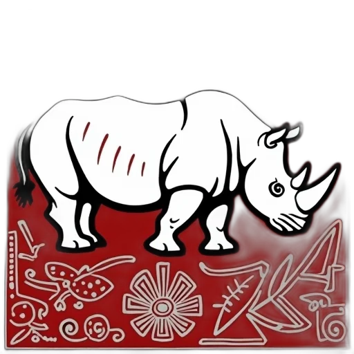 animal, concept art, white, rhinoceros, black, outline, centered, red transparent PNG cut-out