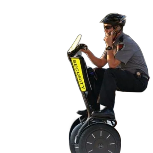 staff, 3d render, concept art, security, officer, segway, talks, phone transparent PNG cut-out