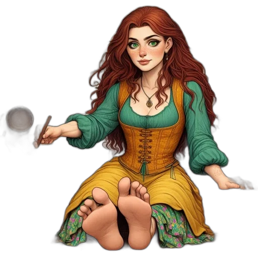 dress, shoes, staff, jewelry, fantasy art, concept art, pixel art, cartoon transparent PNG cut-out